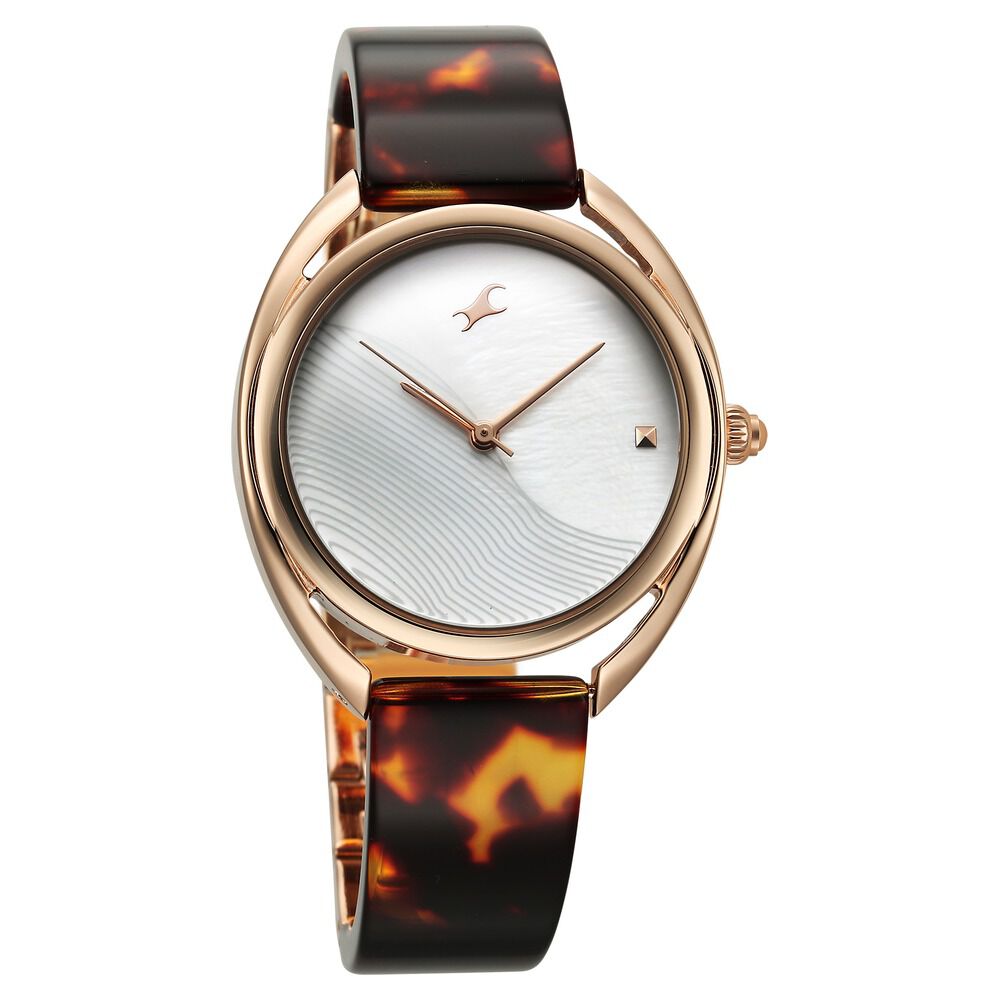 Fastrack Younique Quartz Analog Mother Of Pearl Dial Acetate And Metal Strap Watch For Girls 68036KD02