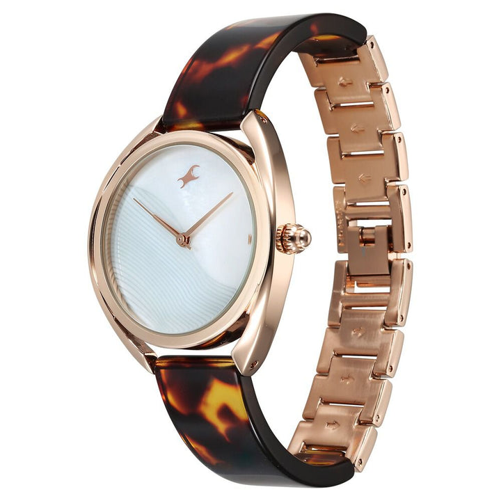 Fastrack Younique Quartz Analog Mother Of Pearl Dial Acetate And Metal Strap Watch For Girls 68036KD02