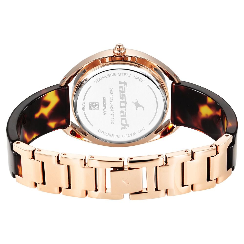 Fastrack Younique Quartz Analog Mother Of Pearl Dial Acetate And Metal Strap Watch For Girls 68036KD02