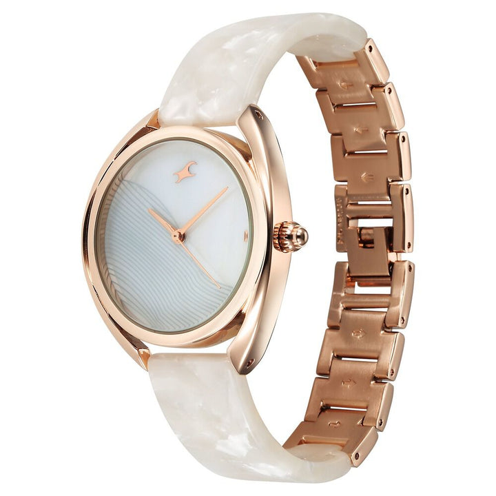 Fastrack Younique Quartz Analog Mother Of Pearl Dial Acetate And Metal Strap Watch For Girls 68036KD03