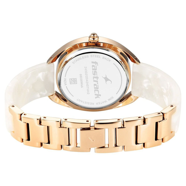 Fastrack Younique Quartz Analog Mother Of Pearl Dial Acetate And Metal Strap Watch For Girls 68036KD03