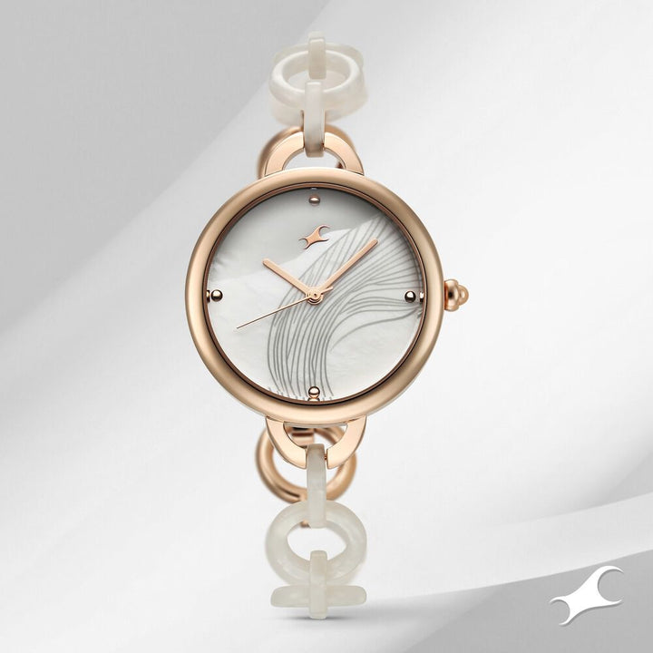 Fastrack Younique Quartz Analog Mother Of Pearl Dial Acetate And Metal Strap Watch For Girls 68037KD01