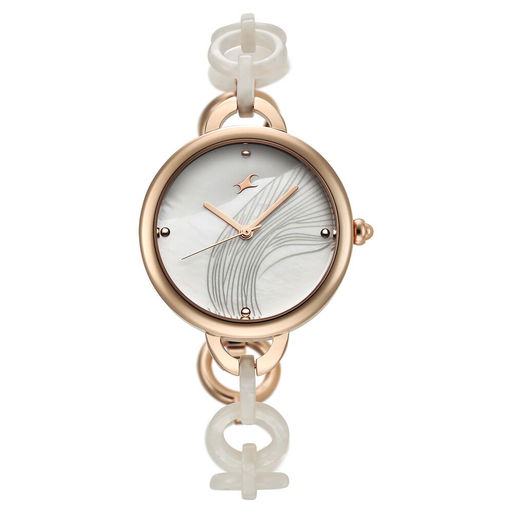 Fastrack Younique Quartz Analog Mother Of Pearl Dial Acetate And Metal Strap Watch For Girls 68037KD01