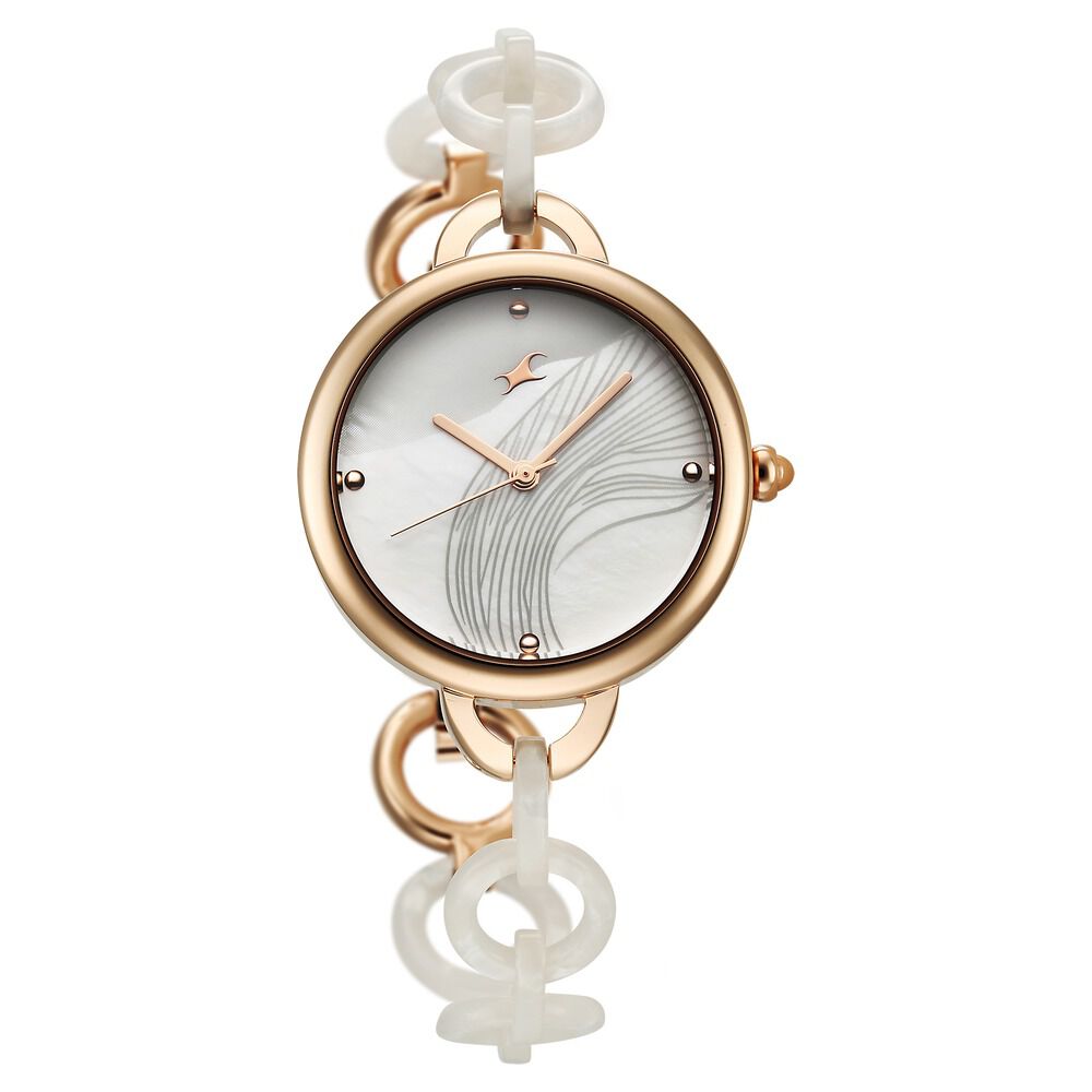 Fastrack Younique Quartz Analog Mother Of Pearl Dial Acetate And Metal Strap Watch For Girls 68037KD01