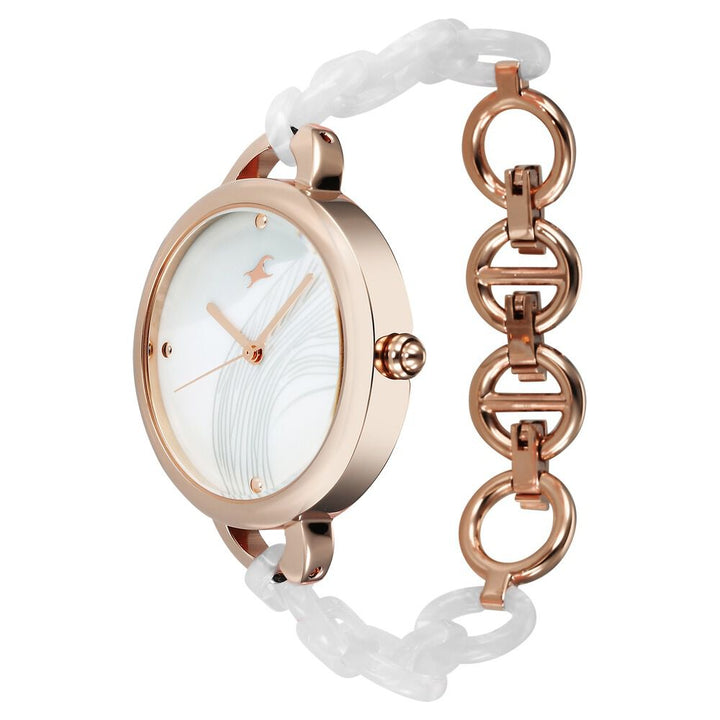 Fastrack Younique Quartz Analog Mother Of Pearl Dial Acetate And Metal Strap Watch For Girls 68037KD01