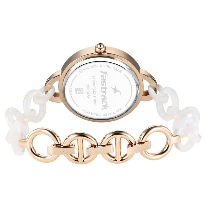 Fastrack Younique Quartz Analog Mother Of Pearl Dial Acetate And Metal Strap Watch For Girls 68037KD01