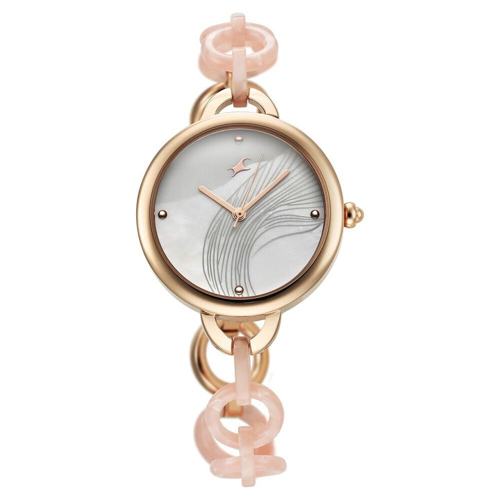 Fastrack Younique Quartz Analog Mother Of Pearl Dial Acetate And Metal Strap Watch For Girls 68037KD02
