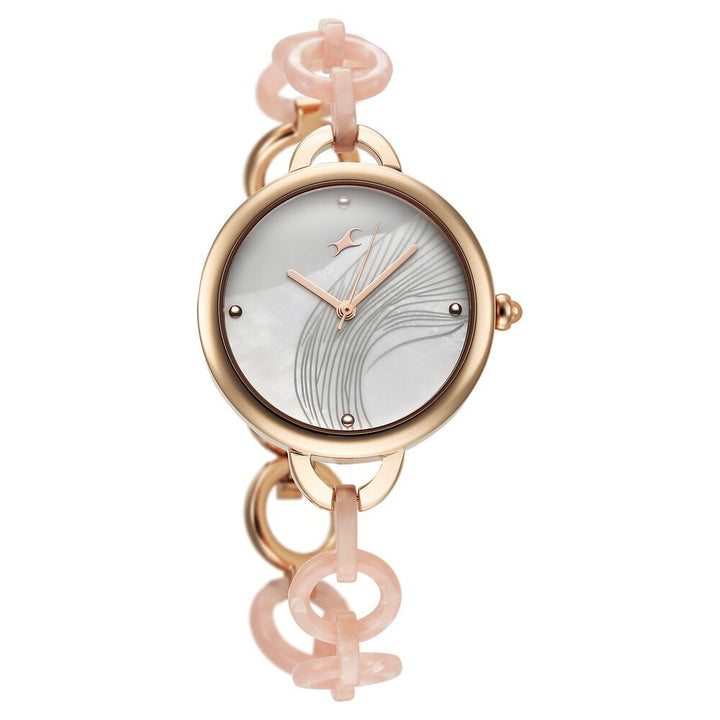 Fastrack Younique Quartz Analog Mother Of Pearl Dial Acetate And Metal Strap Watch For Girls 68037KD02