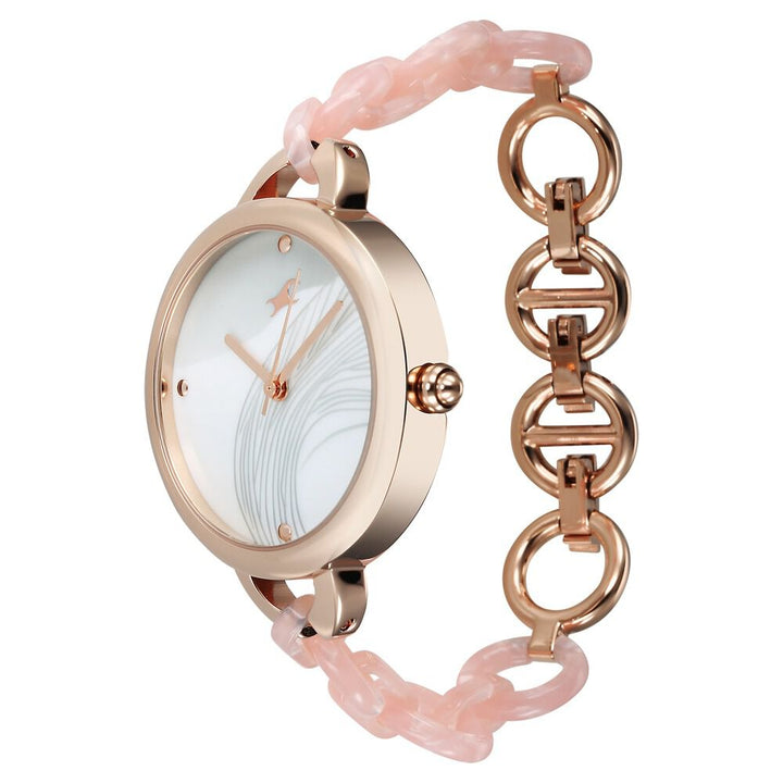 Fastrack Younique Quartz Analog Mother Of Pearl Dial Acetate And Metal Strap Watch For Girls 68037KD02