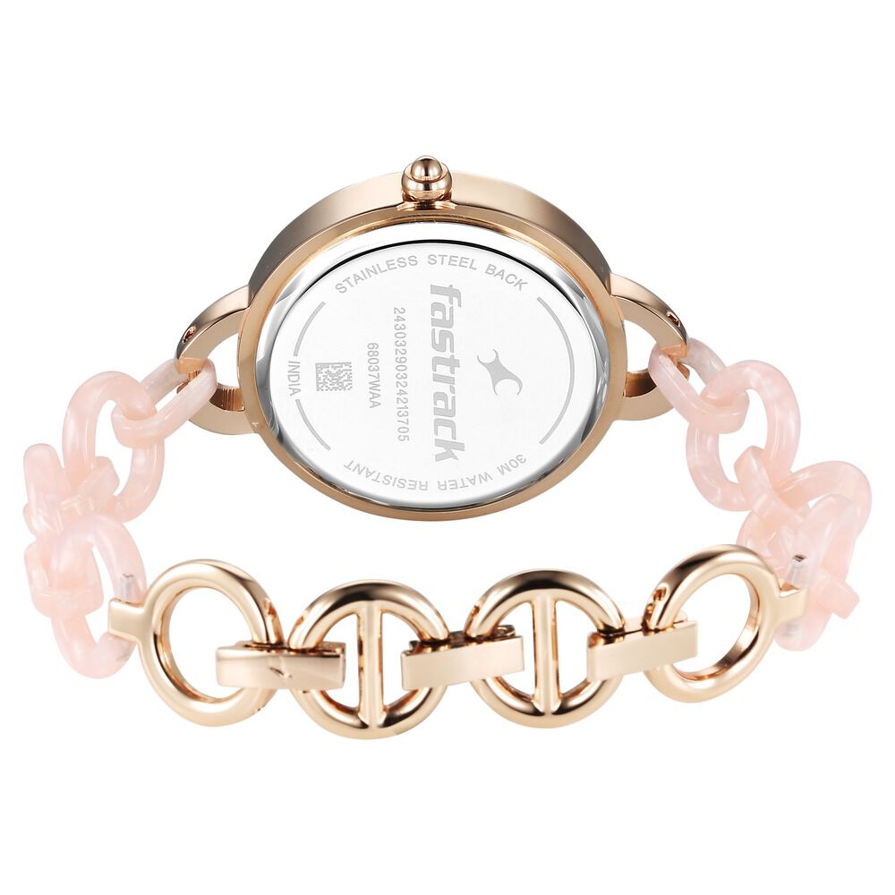Fastrack Younique Quartz Analog Mother Of Pearl Dial Acetate And Metal Strap Watch For Girls 68037KD02