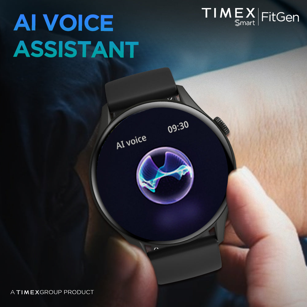 Timex FitGen 1.43" Round AMOLED Smartwatch With 466x466 Pixel Resolution|Single Sync Bluetooth Calling| Rotating Crown| Metallic Body|Always On Display|AI Voice Assist|100+ Sports Modes|200+ Watchfaces|Upto 7 Days Battery(Normal Usage) - TWTXW500T