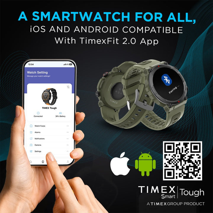 Timex Tough 1.43” Round AMOLED Rugged Smartwatch With 466x466 Pixel Resolution| Functional Crown|Bluetooth Calling| Metallic Body|Always On Display|AI Voice Assist|100+ Sports Modes|100+ Watchfaces|Upto 7 Days Battery(Normal Usage) - TWTXW600T