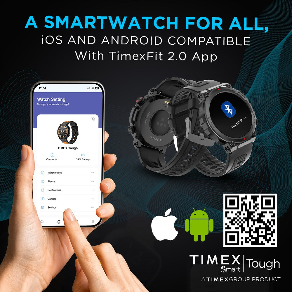 Timex Tough 1.43” Round AMOLED Rugged Smartwatch With 466x466 Pixel Resolution| Functional Crown|Bluetooth Calling| Metallic Body|Always On Display|AI Voice Assist|100+ Sports Modes|100+ Watchfaces|Upto 7 Days Battery(Normal Usage) - TWTXW602T