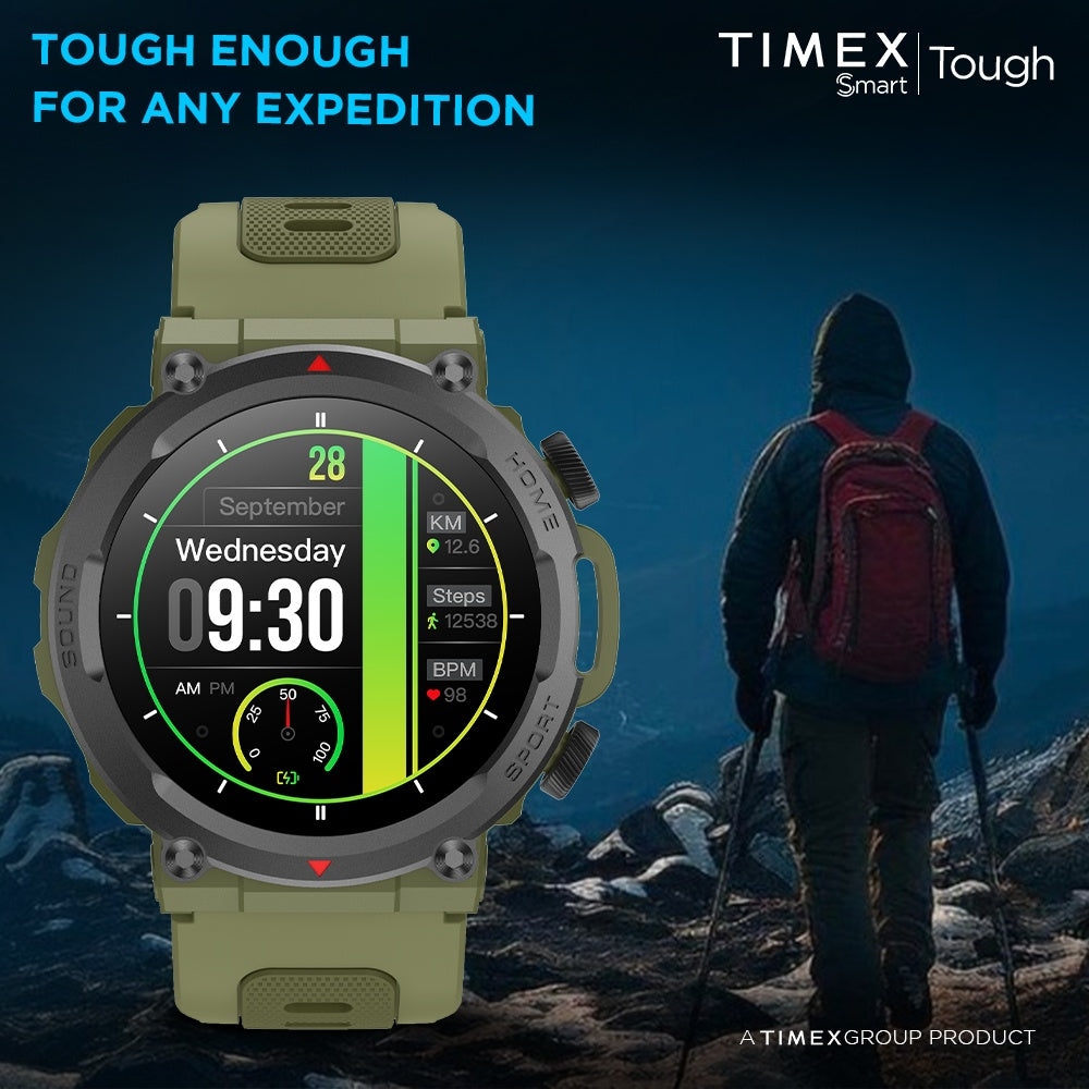 Timex Tough 1.43” Round AMOLED Rugged Smartwatch With 466x466 Pixel Resolution| Functional Crown|Bluetooth Calling| Metallic Body|Always On Display|AI Voice Assist|100+ Sports Modes|100+ Watchfaces|Upto 7 Days Battery(Normal Usage) - TWTXW600T