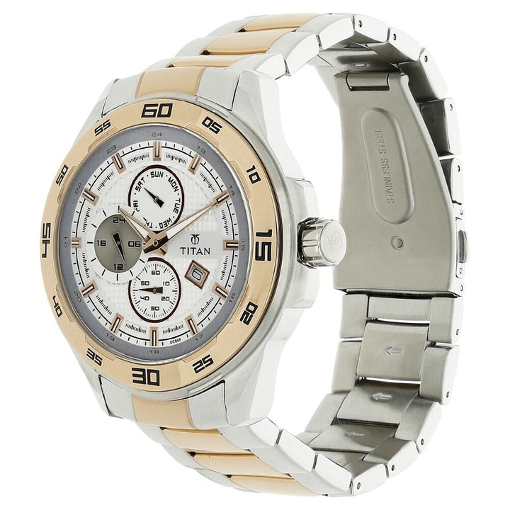 Titan Quartz Multifunction White Dial Metal Strap Watch for Men-NR90008KM01