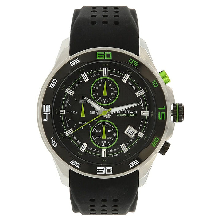 Titan Octane Black Dial Chrono Silicone Strap watch for Men-90008KP02M