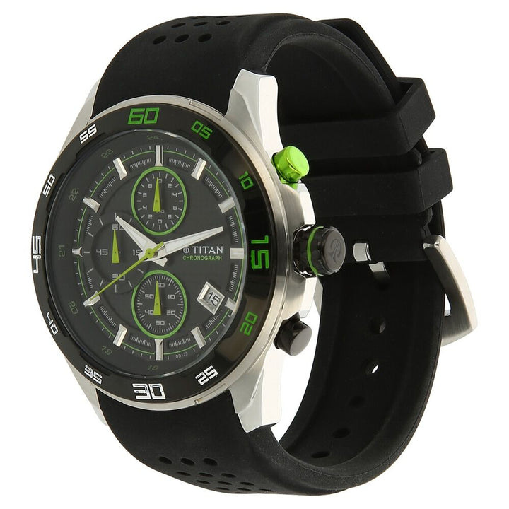 Titan Octane Black Dial Chrono Silicone Strap watch for Men-90008KP02M