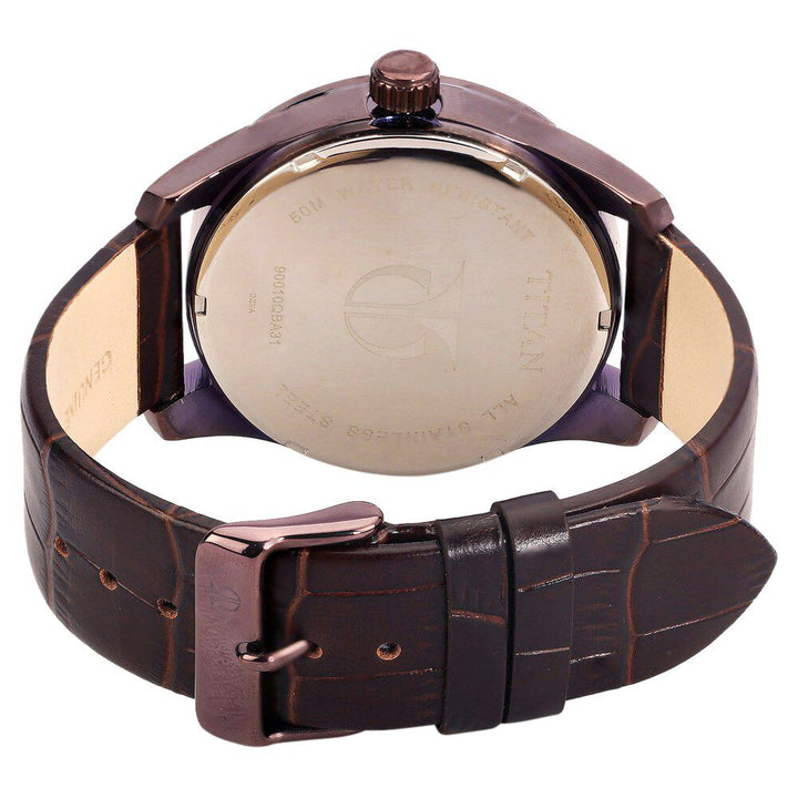 Titan Quartz Analog with Date Brown Dial Leather Strap Watch for Men-90010QL01J