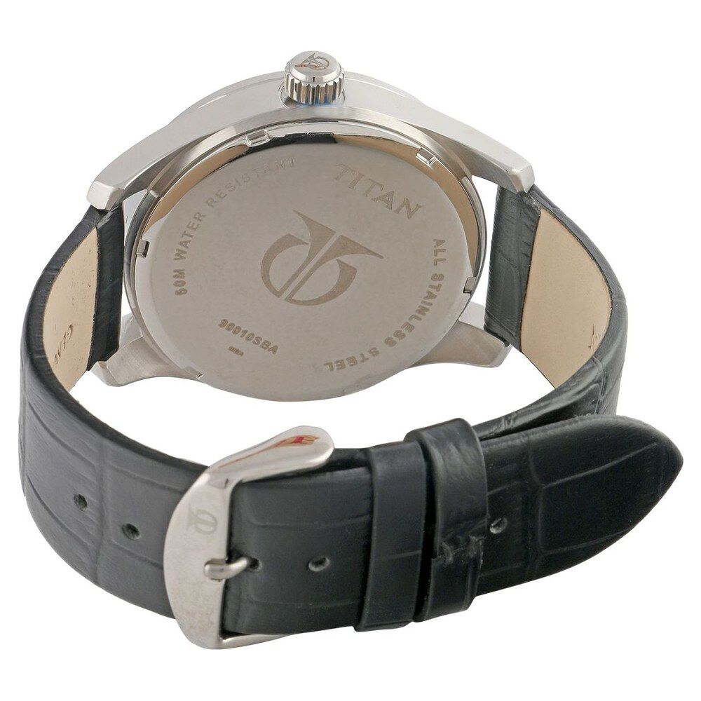 Titan Quartz Analog with Date Black Dial Leather Strap Watch for Men-90010SL01J