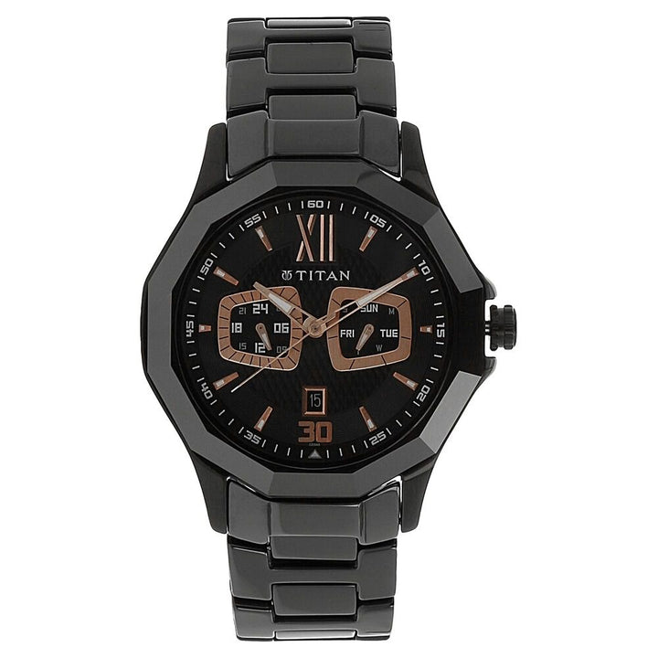 Titan Analog Black Dial Steel and Ceramic Strap watch for Men-NH90012ND01