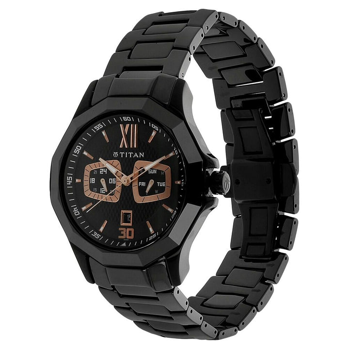 Titan Analog Black Dial Steel and Ceramic Strap watch for Men-NH90012ND01
