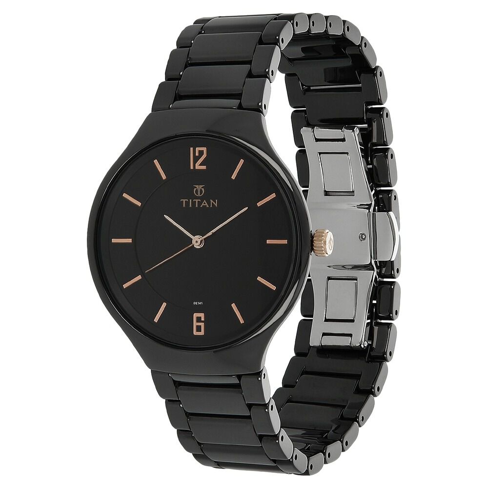 Titan Quartz Analog Black Dial Ceramic Strap Watch for Men NS90014KC02A