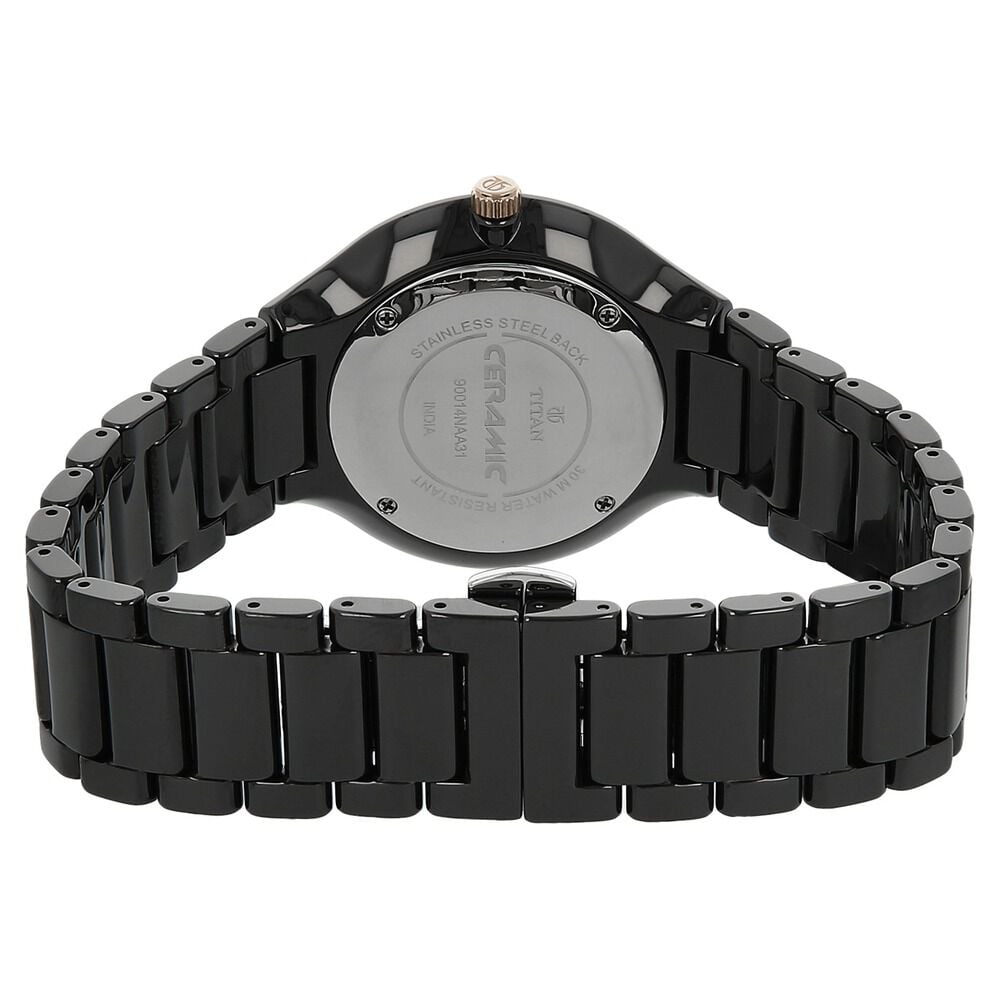 Titan Quartz Analog Black Dial Ceramic Strap Watch for Men NS90014KC02A