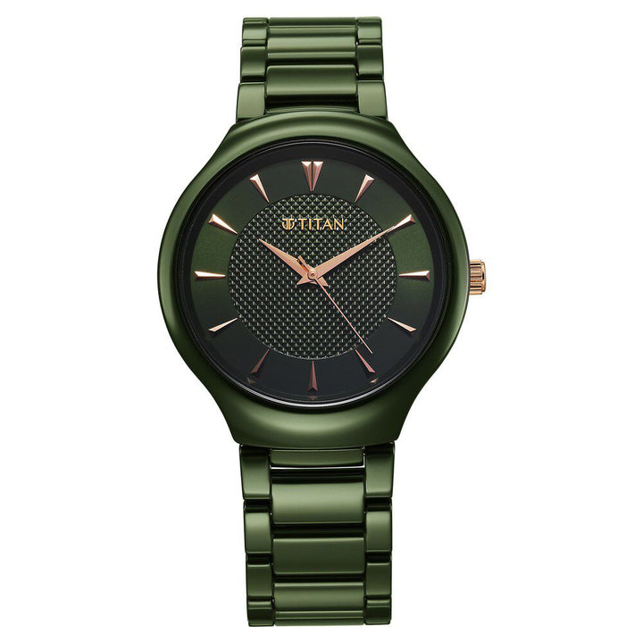 Titan Regalia Ceramics Quartz Analog Green Dial Green Color Ceramic Strap Watch For Men 90014KC03
