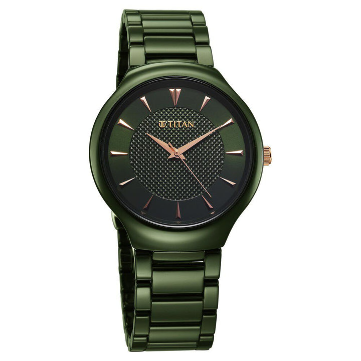 Titan Regalia Ceramics Quartz Analog Green Dial Green Color Ceramic Strap Watch For Men 90014KC03