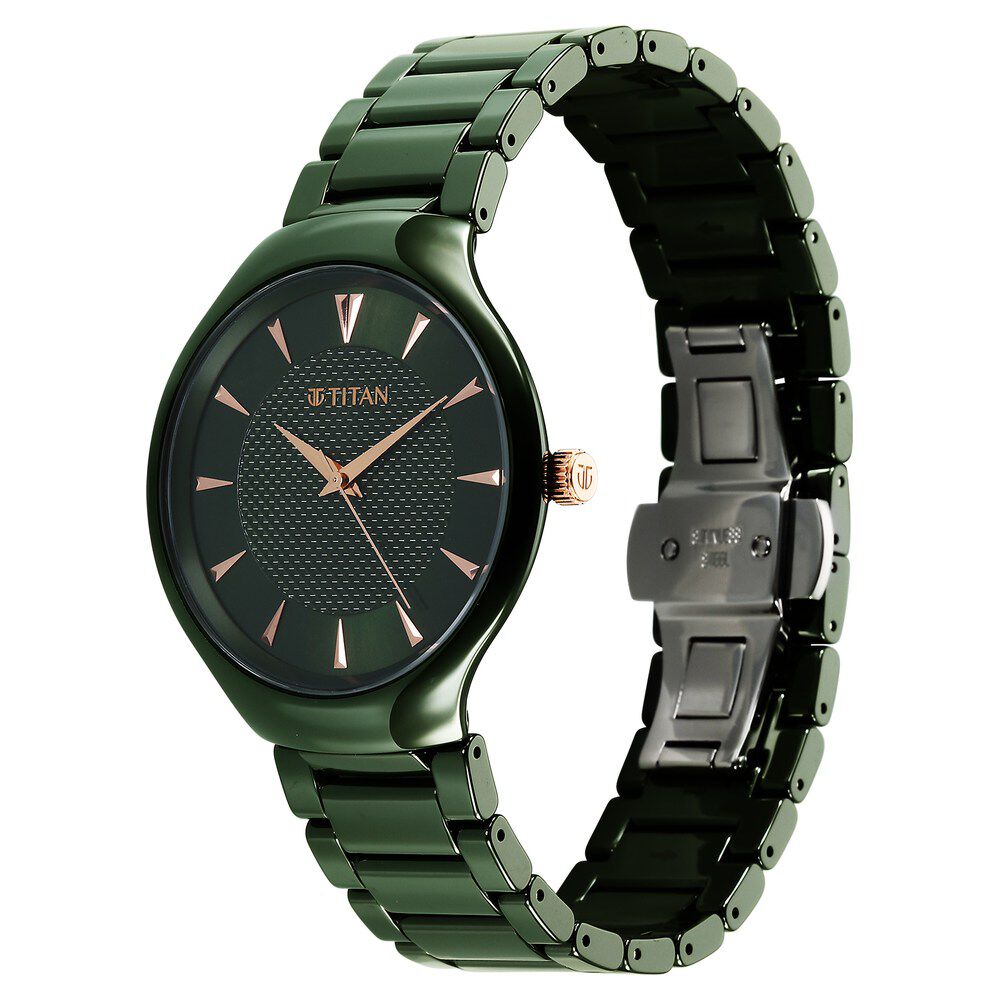Titan Regalia Ceramics Quartz Analog Green Dial Green Color Ceramic Strap Watch For Men 90014KC03
