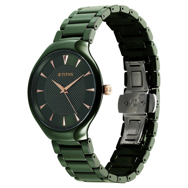 Titan Regalia Ceramics Quartz Analog Green Dial Green Color Ceramic Strap Watch For Men 90014KC03