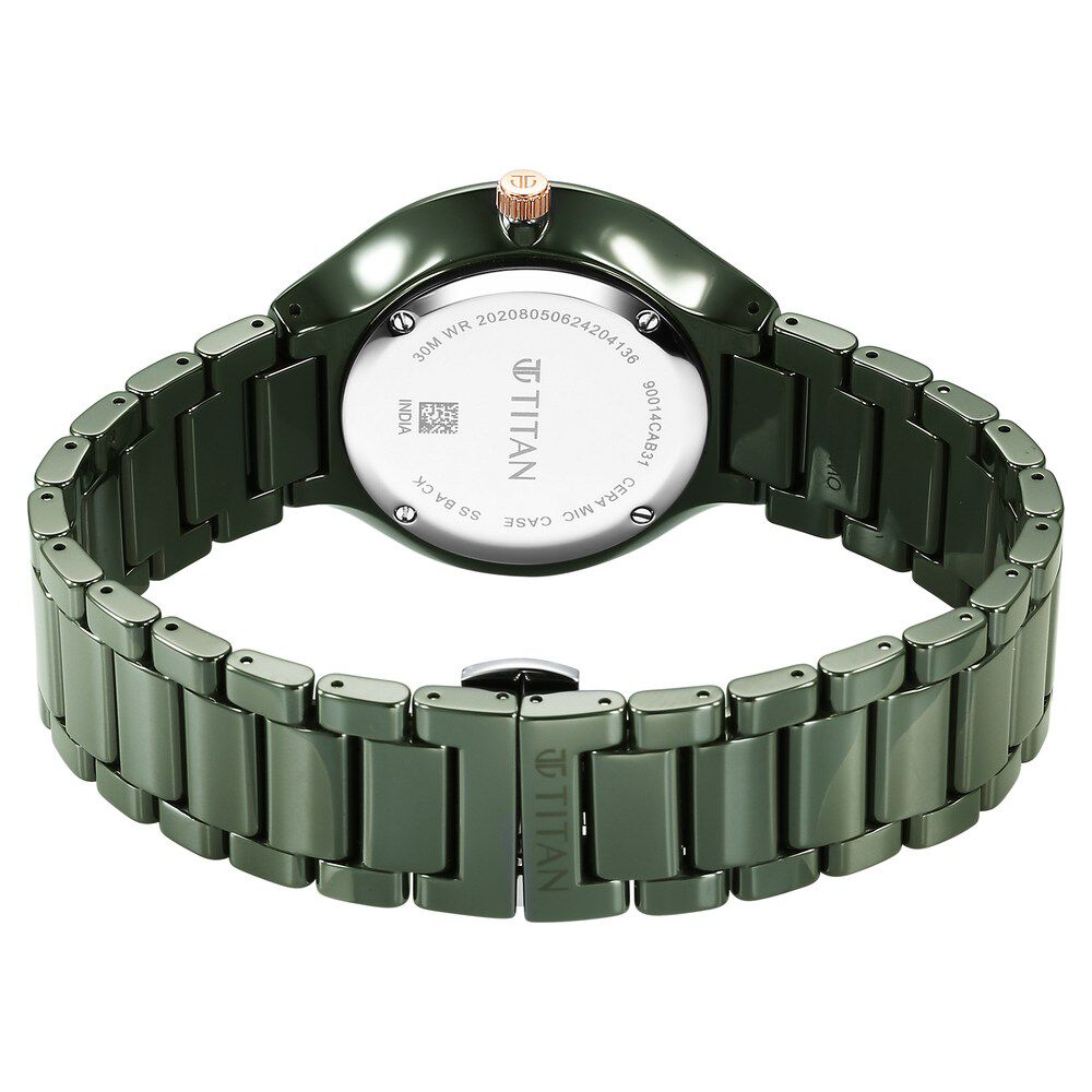Titan Regalia Ceramics Quartz Analog Green Dial Green Color Ceramic Strap Watch For Men 90014KC03