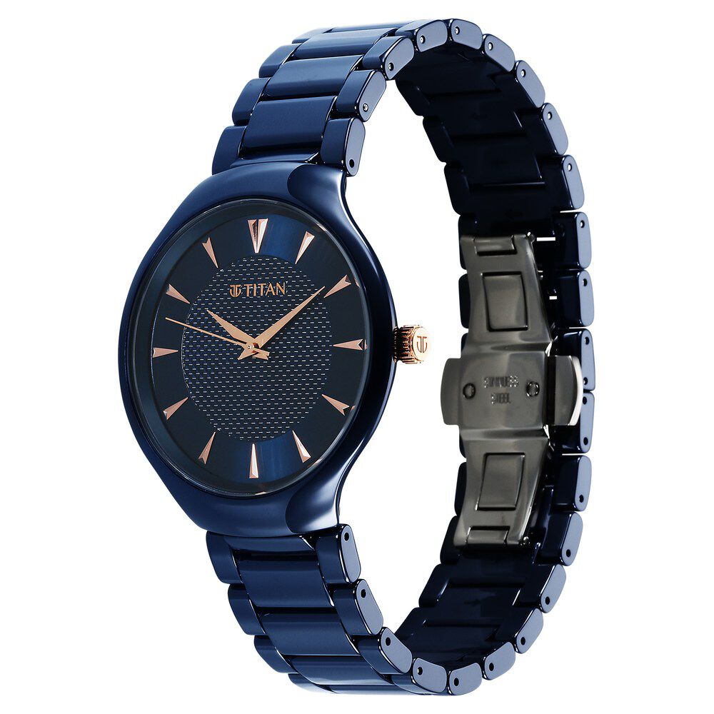 Titan Regalia Ceramics Quartz Analog Blue Dial Blue Color Ceramic Strap Watch For Men 90014KC04