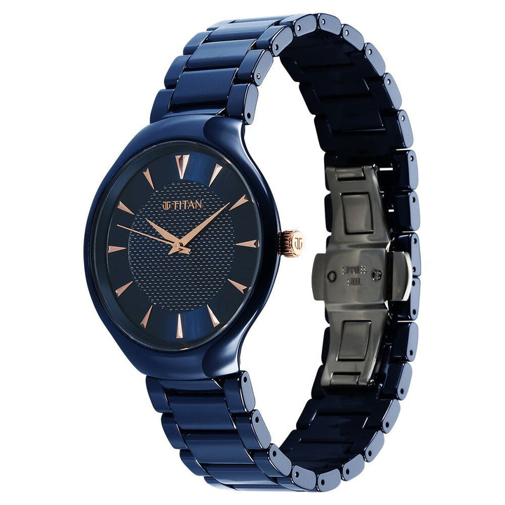 Titan Regalia Ceramics Quartz Analog Blue Dial Blue Color Ceramic Strap Watch For Men 90014KC04