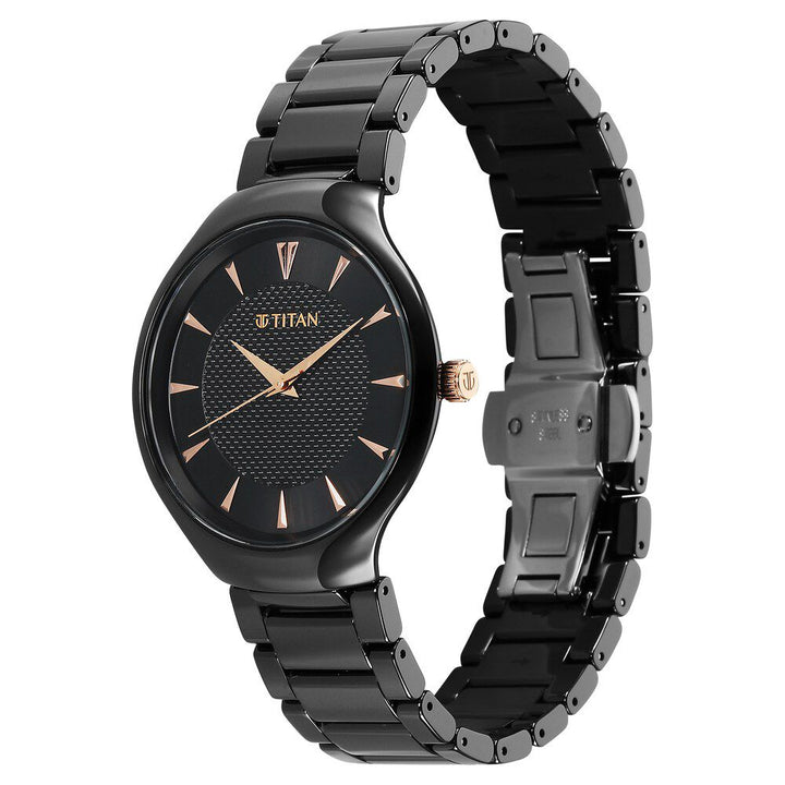 Titan Regalia Ceramics Quartz Analog Black Dial Black Color Ceramic Strap Watch For Men 90014KC05