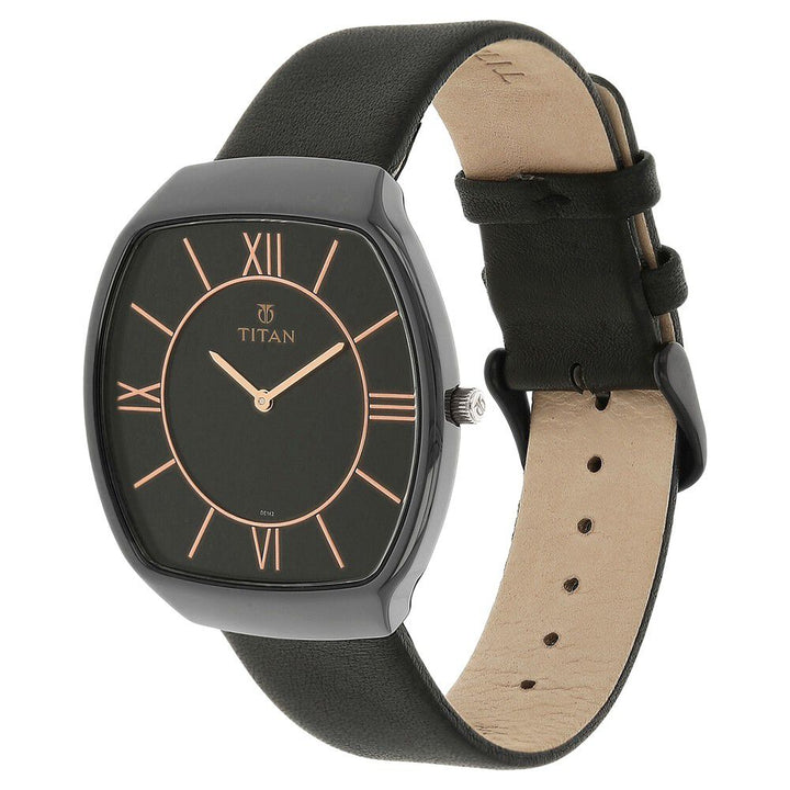 Titan Quartz Analog Black Dial Leather Strap Watch for Men-90015KL01J