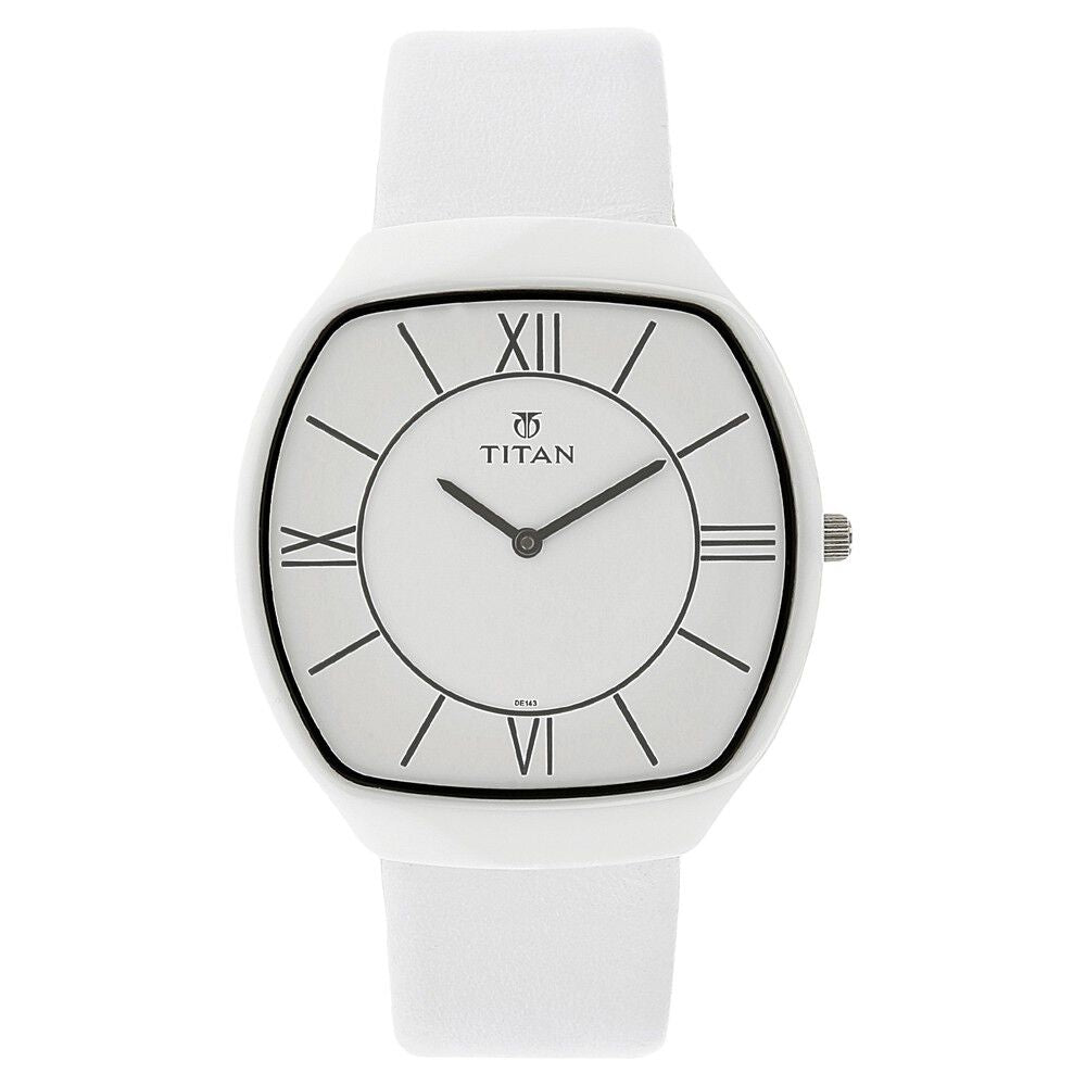 Titan Analog White Dial Leather Strap watch for Men-90015KL02J