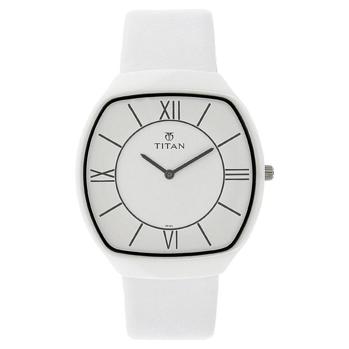 Titan Analog White Dial Leather Strap watch for Men-90015KL02J
