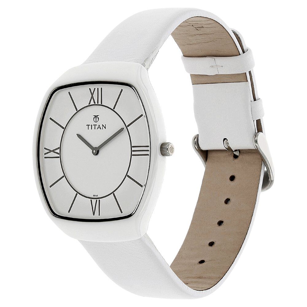 Titan Analog White Dial Leather Strap watch for Men-90015KL02J