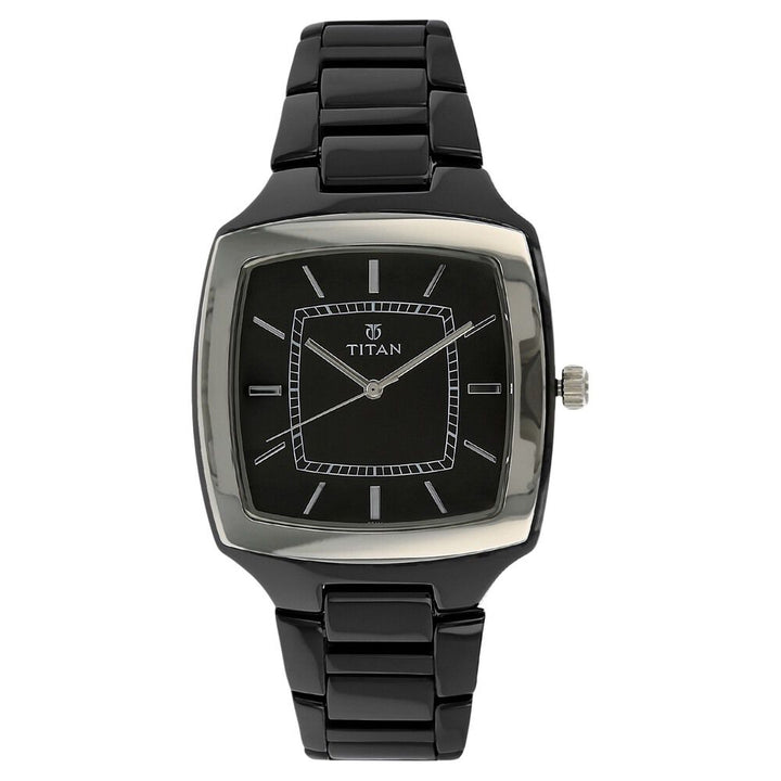 Titan Quartz Analog Black Dial Ceramic Strap Watch for Men-90016KC01J