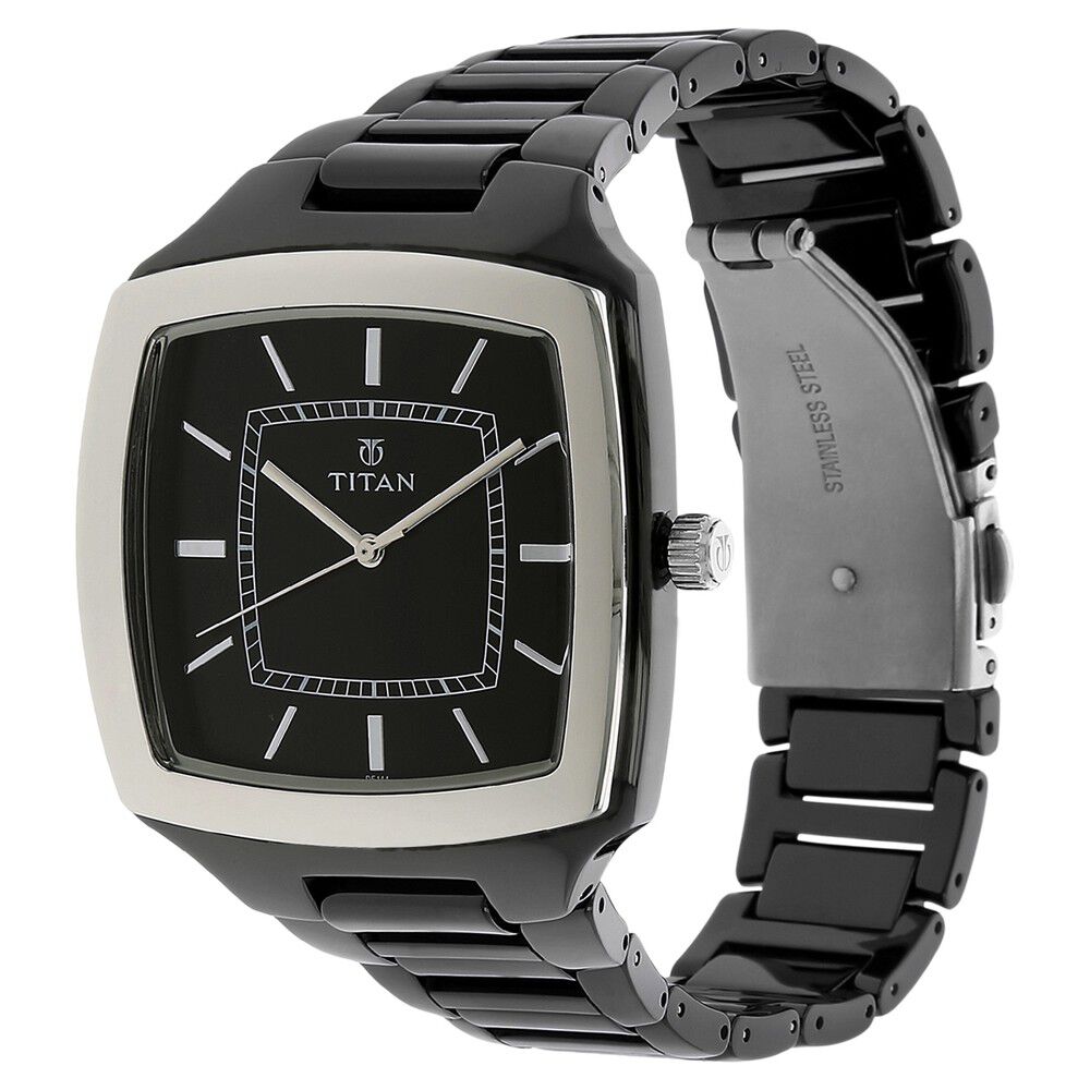 Titan Quartz Analog Black Dial Ceramic Strap Watch for Men-90016KC01J