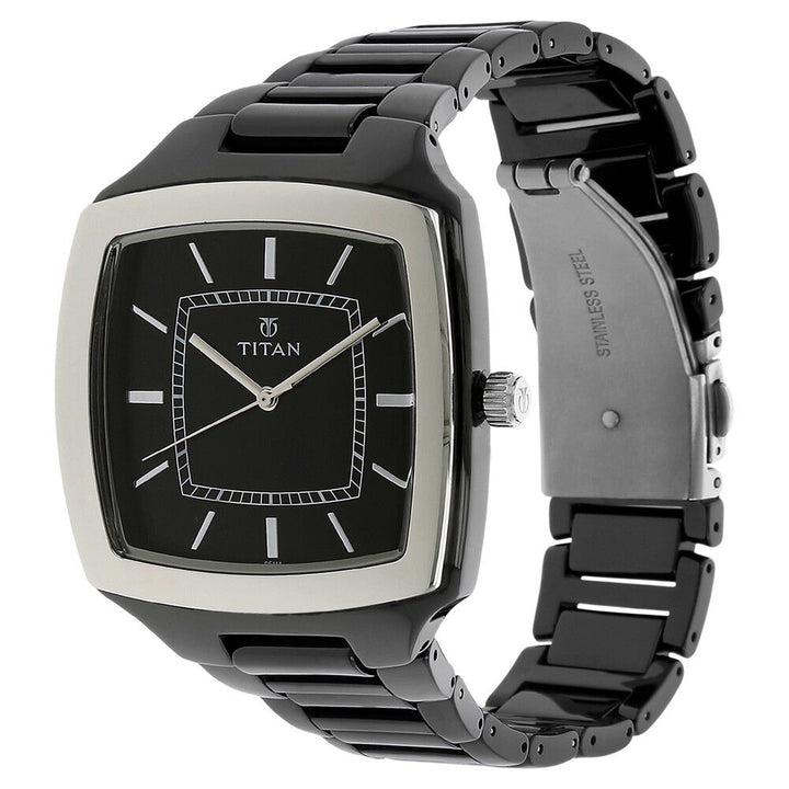 Titan Quartz Analog Black Dial Ceramic Strap Watch for Men-90016KC01J