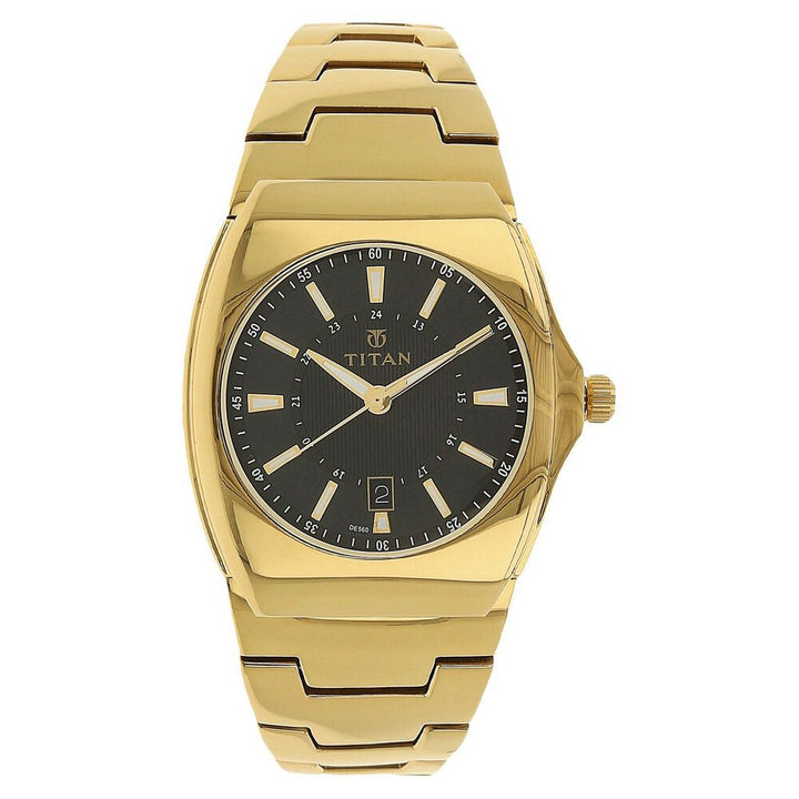 Titan Quartz Analog with Date Black Dial Stainless Steel Strap Watch for Men-90021YM01J