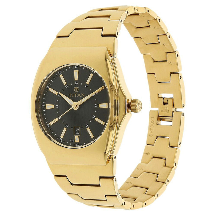 Titan Quartz Analog with Date Black Dial Stainless Steel Strap Watch for Men-90021YM01J