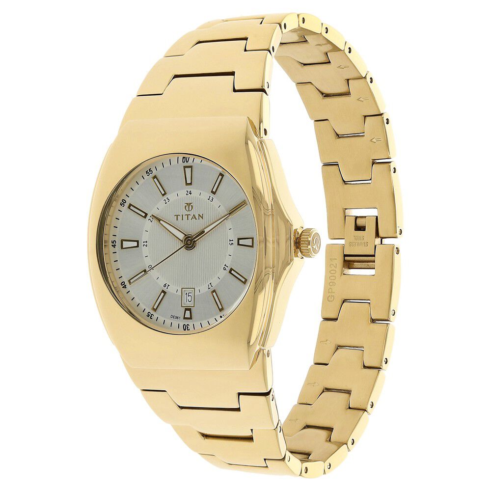 Titan Analog with Date White Dial Stainless Steel Strap Watch for Men-90021YM02J