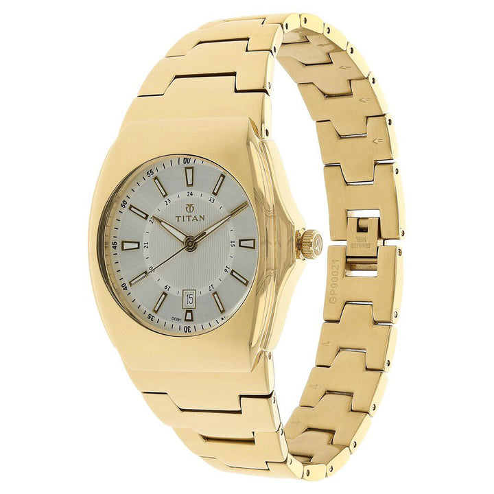Titan Analog with Date White Dial Stainless Steel Strap Watch for Men-90021YM02J