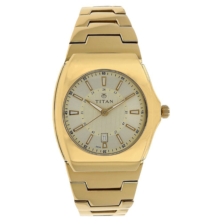 Titan Quartz Analog with Date Champagne Dial Stainless Steel Strap Watch for Men-90021YM03J