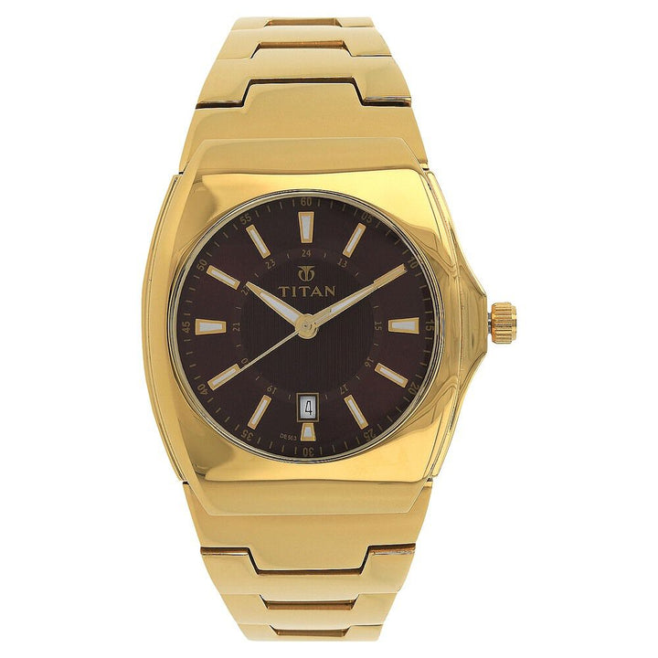 Titan Analog with Date Brown Dial Stainless Steel Strap watch for Men-90021YM04J