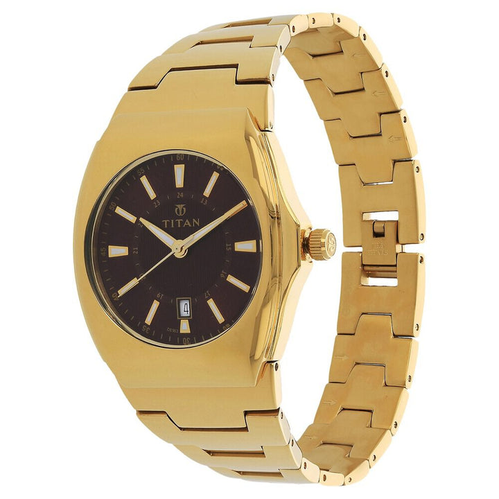 Titan Analog with Date Brown Dial Stainless Steel Strap watch for Men-90021YM04J