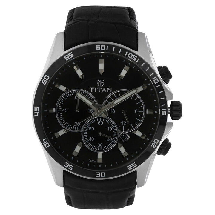 Titan Quartz Analog Black Dial Leather Strap Watch for Men-NK90022KL01
